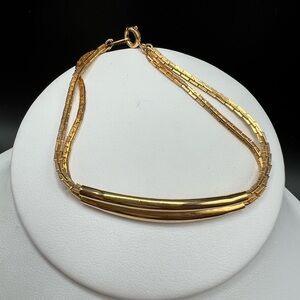 Vintage Gold Tone Multi Strand Bracelet Curved Bar Statement 70s 80s Retro